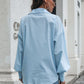 Button Up Dropped Shoulder Lantern Sleeve Shirt