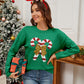 Sequin Candy Cane Round Neck Long Sleeve Sweater