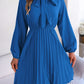 Tie Neck Balloon Sleeve Pleated Dress