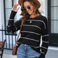 Angel Wings Striped Round Neck Long Sleeve Sweater