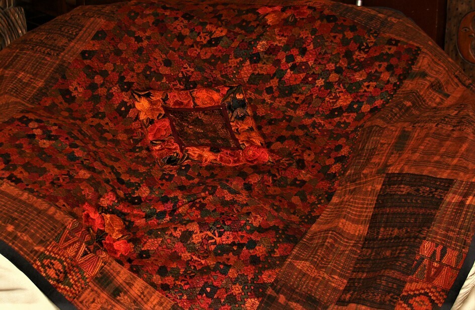 Terracotta and Rust Huipile Embroidered Throw Blanket