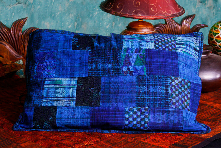 Handmade King-size Vivid Blue Guatemalan Patchwork Quilt Set