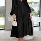 Deep V-Neck Balloon Sleeve Plain Maxi Dress