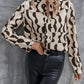 Printed Notched Long Sleeve Blouse