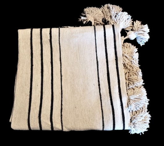 Handwoven Cotton Moroccan Pom-Pom Blanket