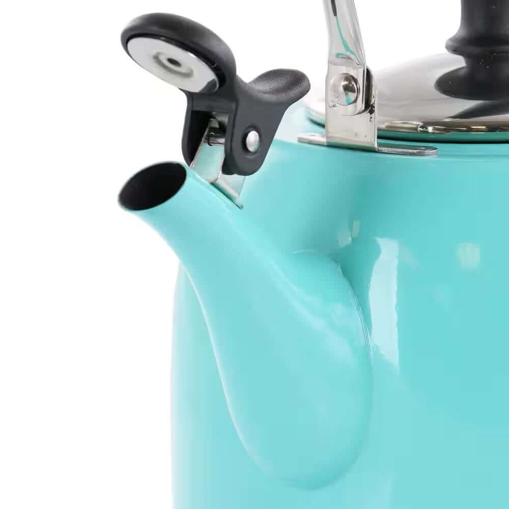 2.2 Quart Aqua Blue Green Teal Turquoise Stainless Steel Whistling Teapot Kettle