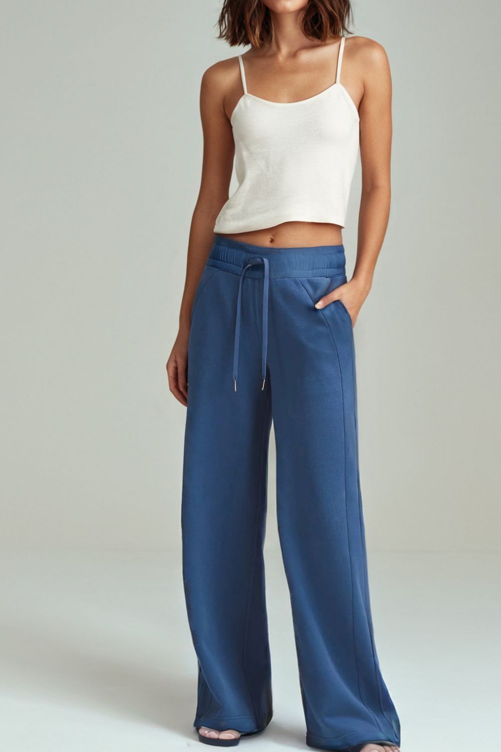 Drawstring Elastic Waist Straight Leg Pants