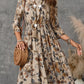 Printed Round Neck Three-Quarter Sleeve Dress