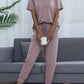 Shiny Round Neck Short Sleeve Top and Pants Set