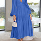 Deep V-Neck Balloon Sleeve Plain Maxi Dress