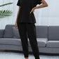 Shiny Round Neck Short Sleeve Top and Pants Set