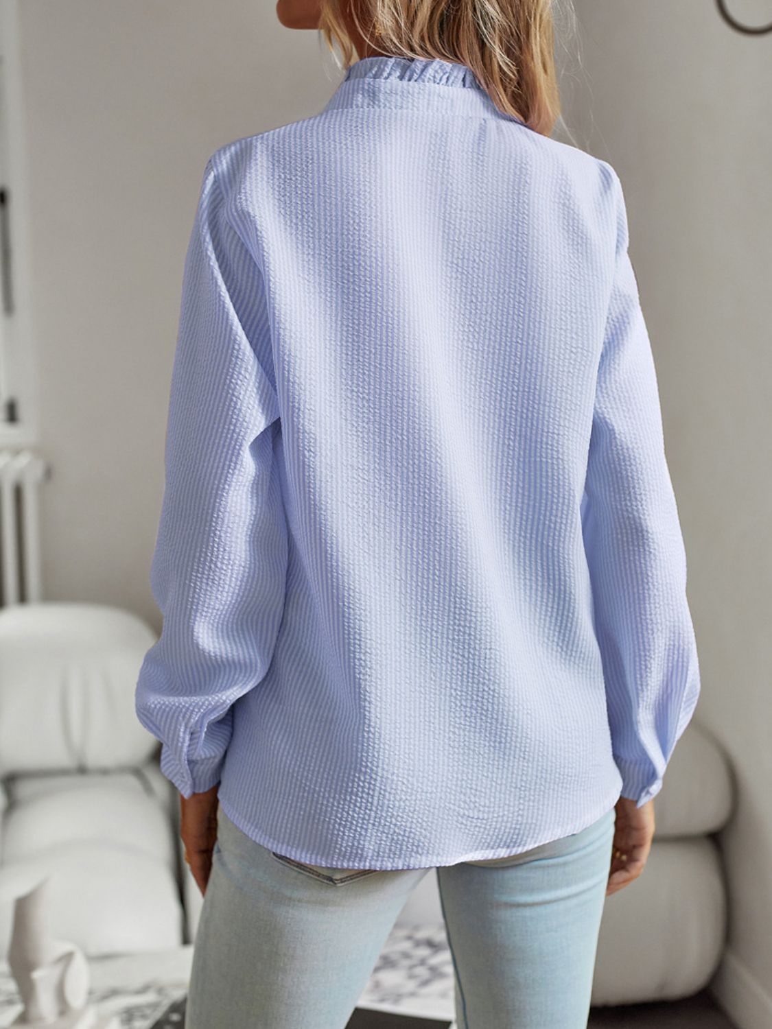 Devine Ruffle Trim Long Sleeve Shirt