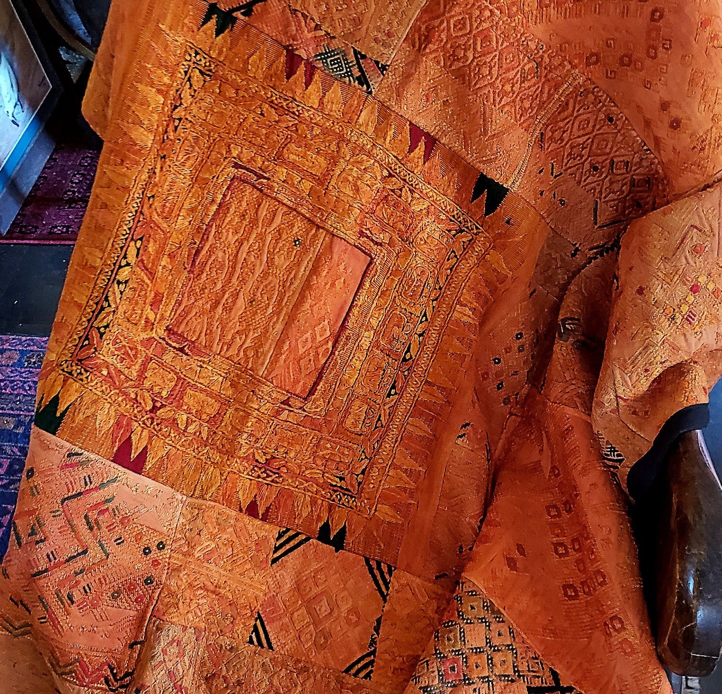 Beautiful Sun-Kissed Amber Guatemalan Mixed Huipile Embroidered Blanket or Throw