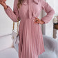 Tie Neck Balloon Sleeve Pleated Dress