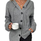 Button Up Drawstring Long Sleeve Hooded Cardigan