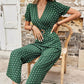 Perfee Polka Dot Belted Flounce Sleeve Jumpsuit with Pockets