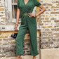 Perfee Polka Dot Belted Flounce Sleeve Jumpsuit with Pockets