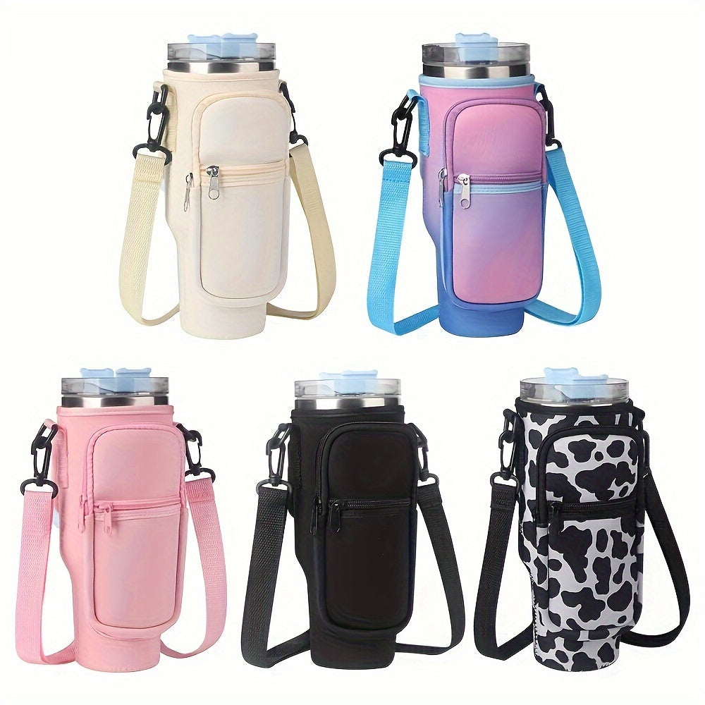 Water Bottle Holder with Adjustable Strap and Pocket for 40oz Bottles