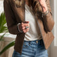 PU Leather Round Neck Long Sleeve Jacket