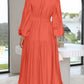 Deep V-Neck Balloon Sleeve Plain Maxi Dress