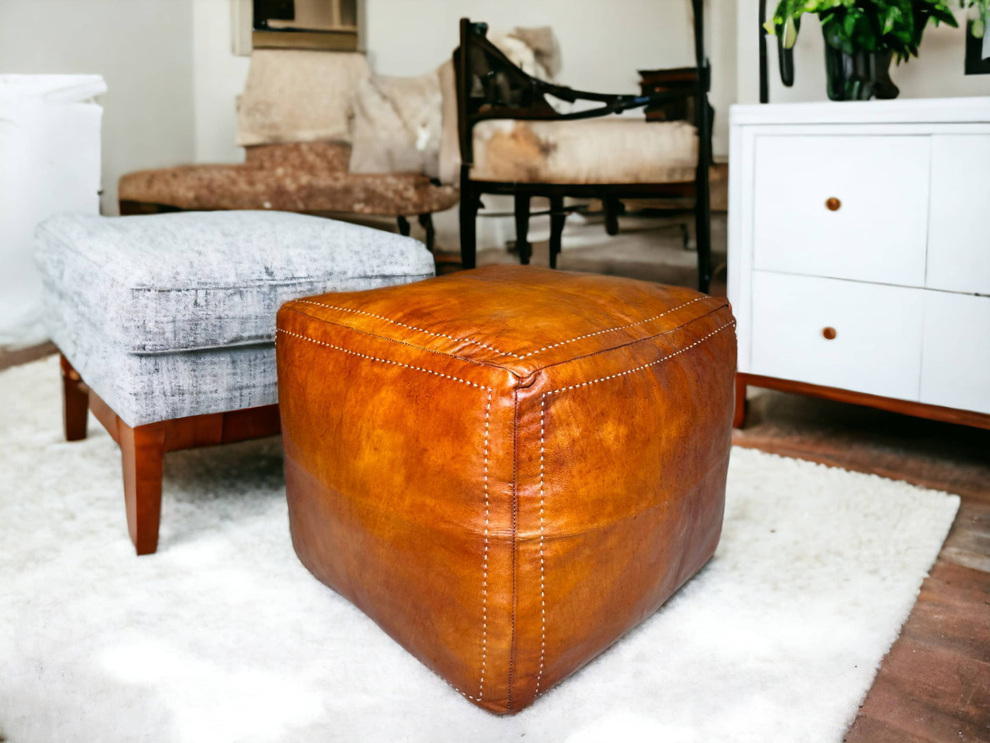 Tabacco Square Moroccan Pouf: A Treasure of Berber Artisanship