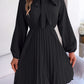 Tie Neck Balloon Sleeve Pleated Dress