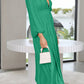 Deep V-Neck Balloon Sleeve Plain Maxi Dress