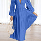 Deep V-Neck Balloon Sleeve Plain Maxi Dress