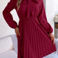 Tie Neck Balloon Sleeve Pleated Dress