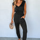 V-Neck Wide Strap Pocketed Jumpsuit