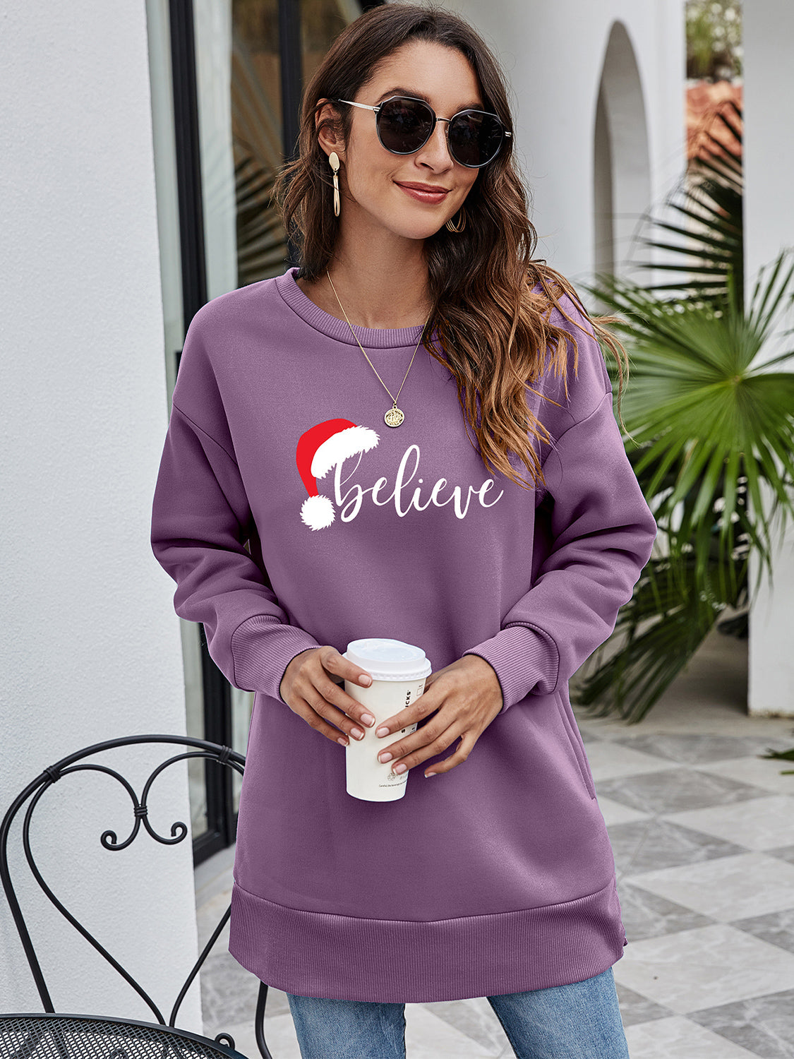 BELIEVE Graphic Tunic Sweatshirt