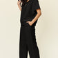 Double Take Full Size Texture Half Zip Short Sleeve Top and Pants Set