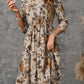 Printed Round Neck Three-Quarter Sleeve Dress