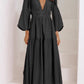 Deep V-Neck Balloon Sleeve Plain Maxi Dress