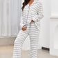 Striped V-Neck Long Sleeve Top and Pants Lounge Set