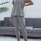 Shiny Round Neck Short Sleeve Top and Pants Set