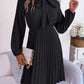 Tie Neck Balloon Sleeve Pleated Dress