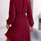 Tie Neck Balloon Sleeve Pleated Dress