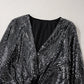 Sequin Surplice Long Sleeve Bodysuit