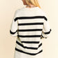 Davi & Dani High-Low Side Slit Striped Johnny Collar Sweater