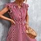 Ruffled Striped Cap Sleeve Mini Dress