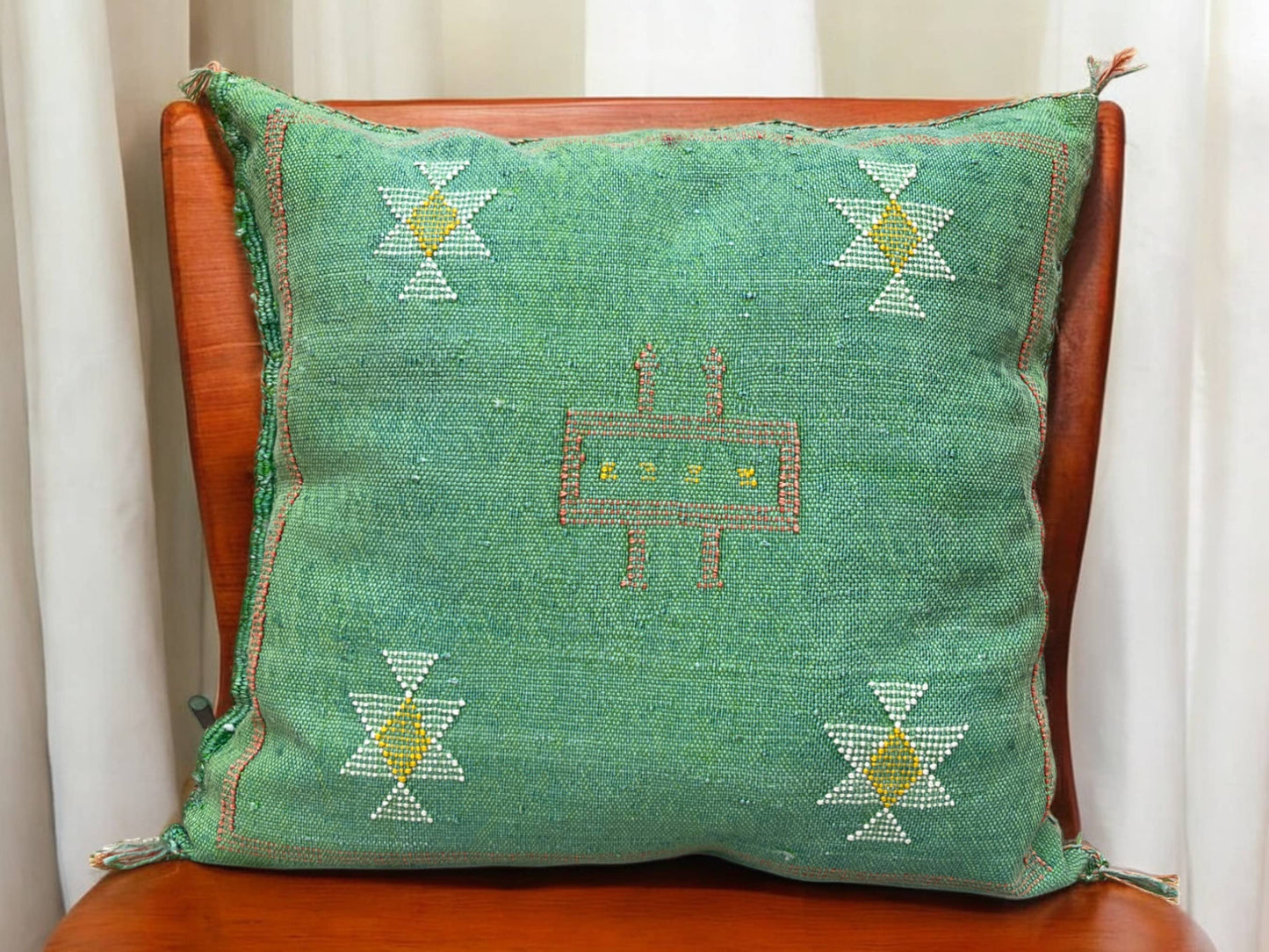 Cactus Silk Pillow, Handmade Lumbar Cushion, Moroccan Sabra Decorative Pillow for Home