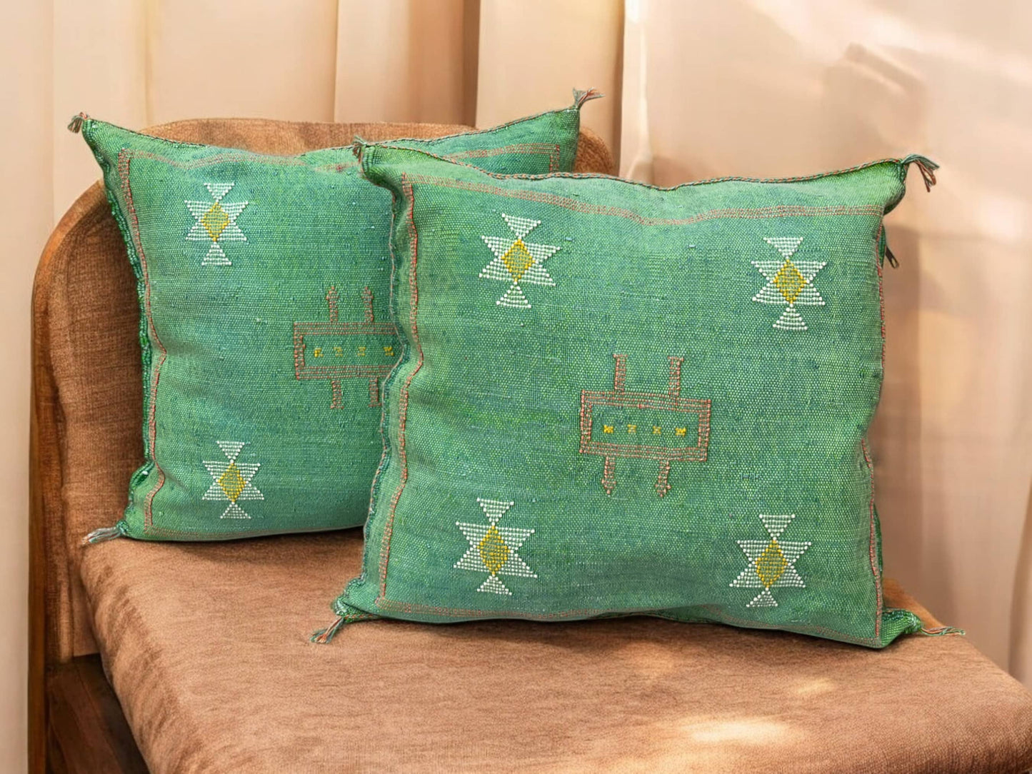 Cactus Silk Pillow, Handmade Lumbar Cushion, Moroccan Sabra Decorative Pillow for Home