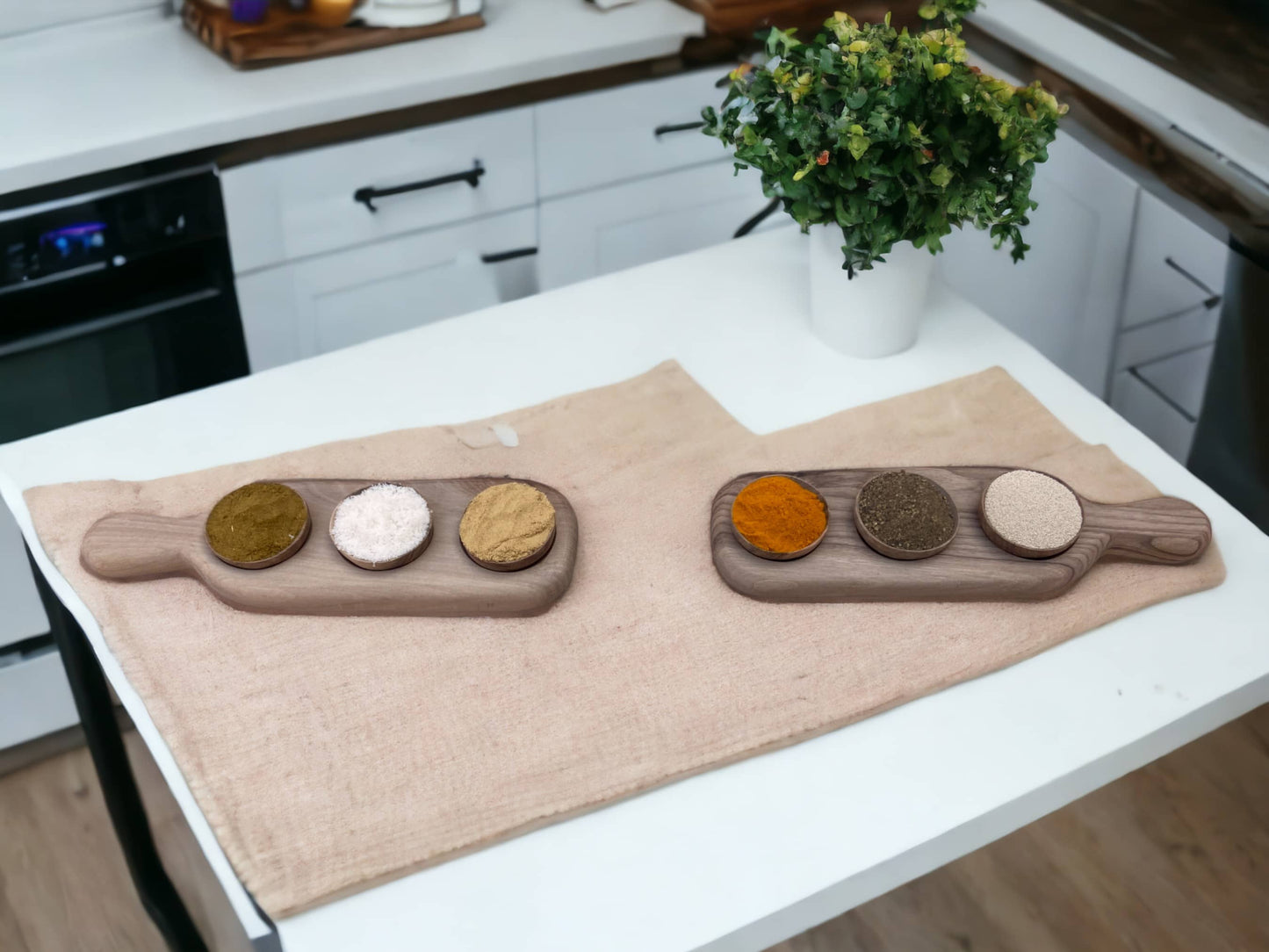 Handcrafted Spice Tray, Two Wooden Spice Tray, Walnut spice Sevring Board.