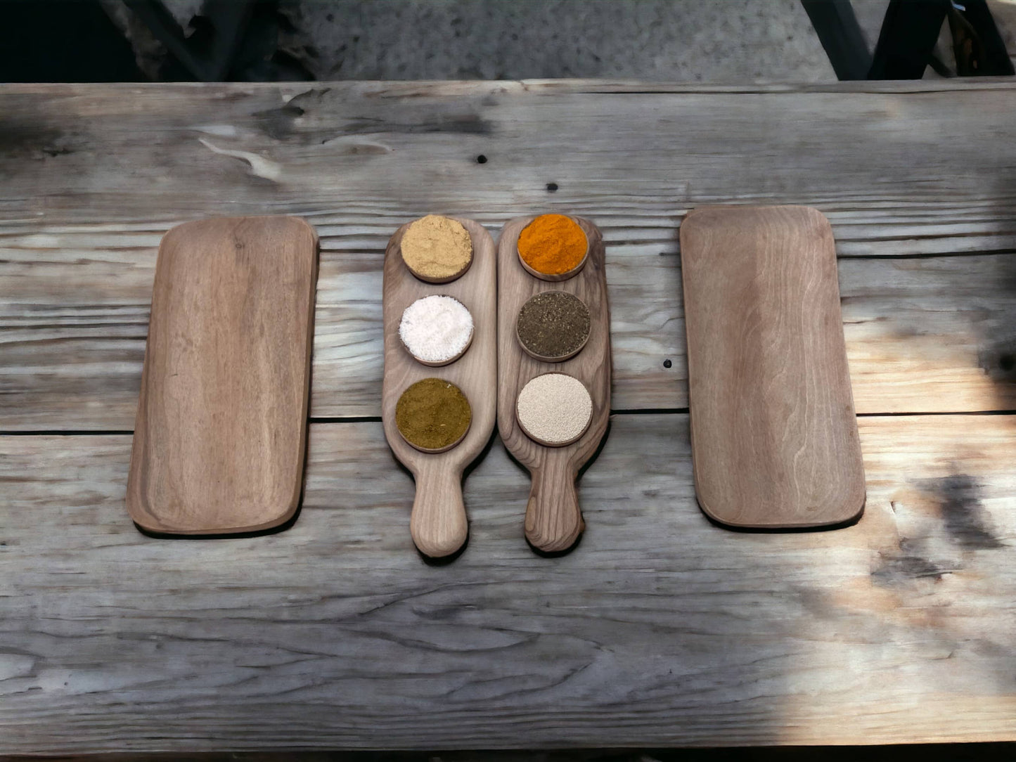 Handcrafted Spice Tray, Two Wooden Spice Tray, Walnut spice Sevring Board.