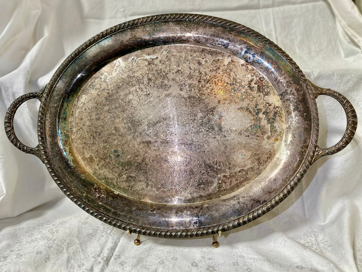 Vintage Silver Oval Serving Tray