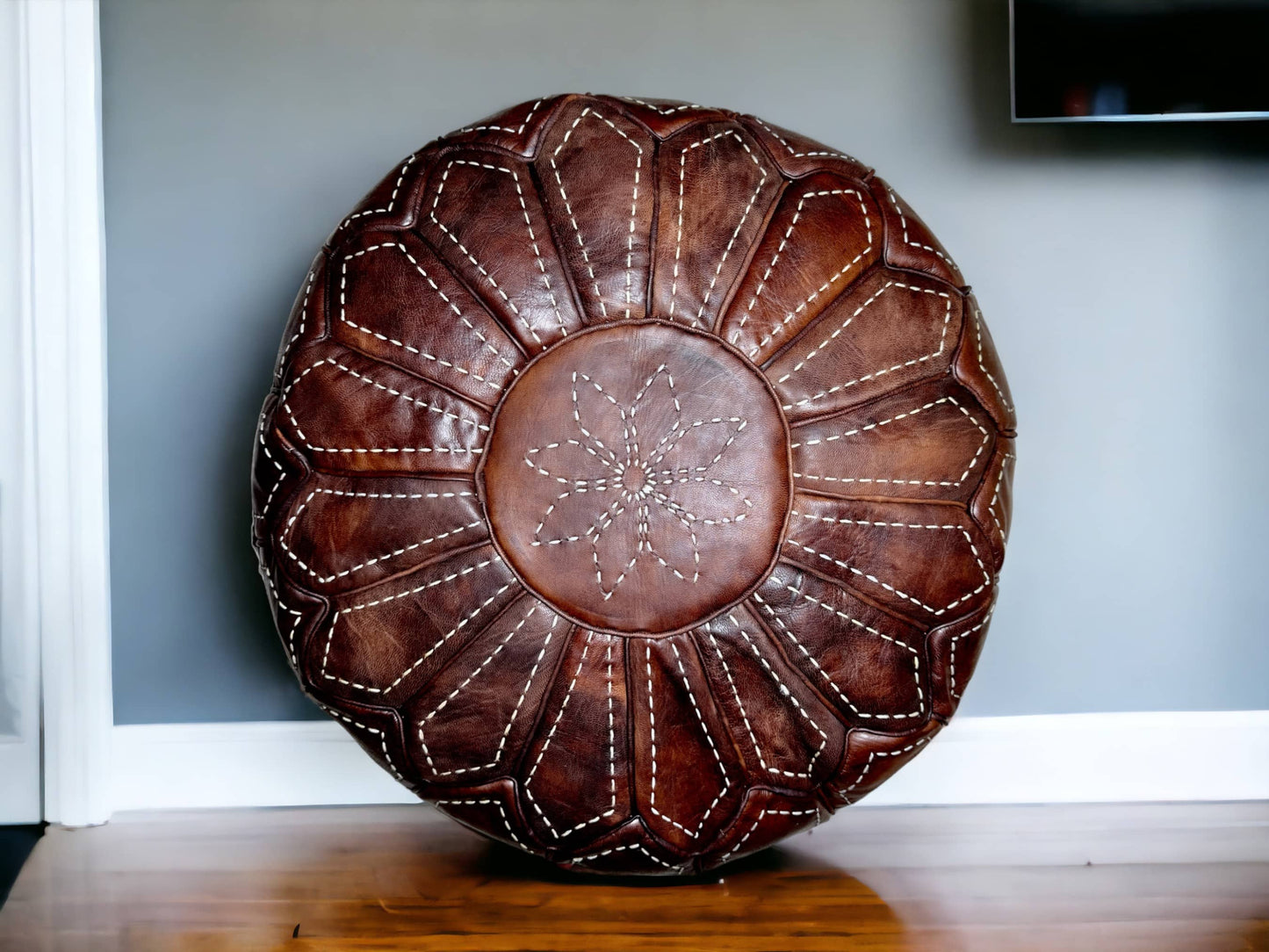 Moroccan Brown Round Pouf: A Rustic Touch of Elegance