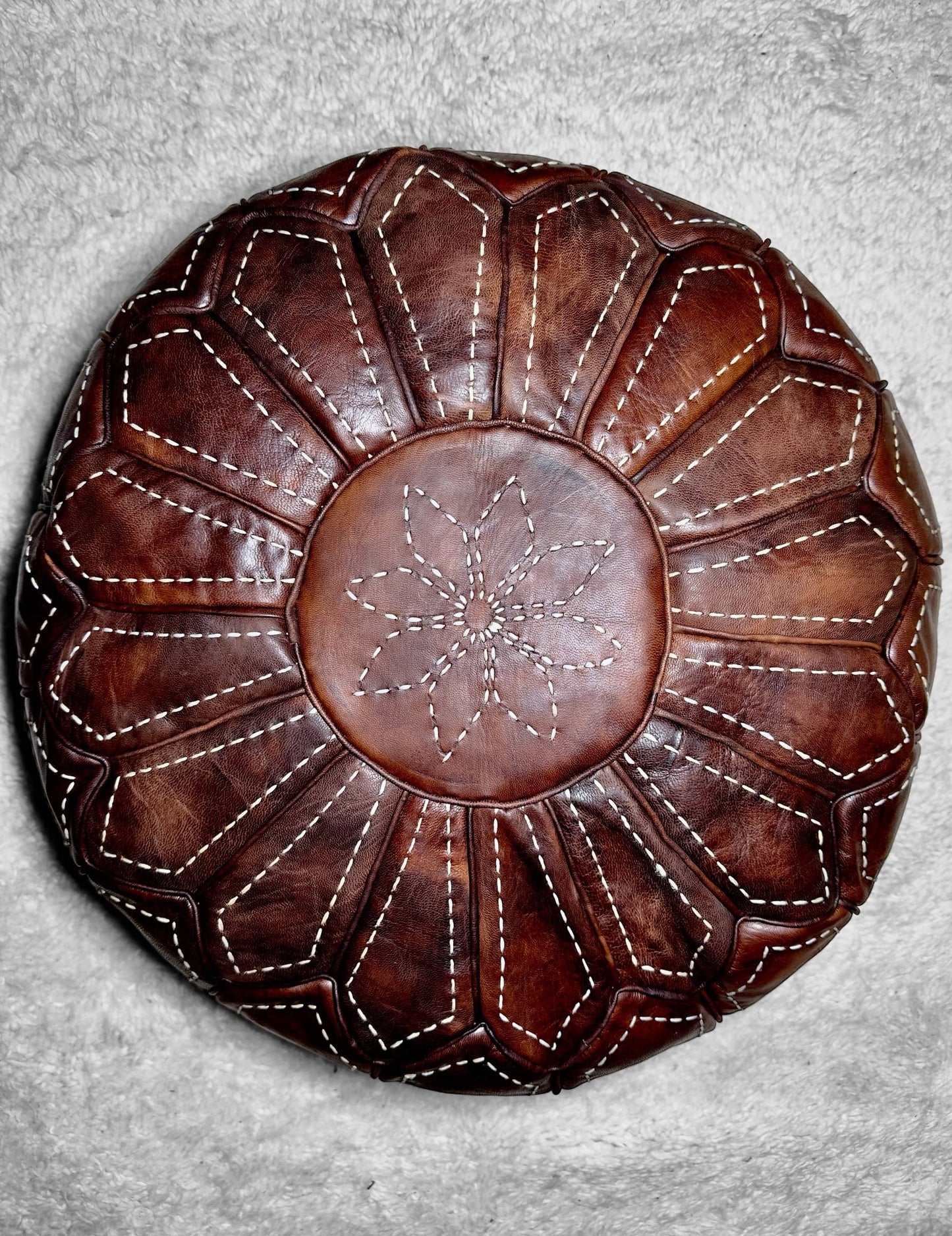 Moroccan Brown Round Pouf: A Rustic Touch of Elegance