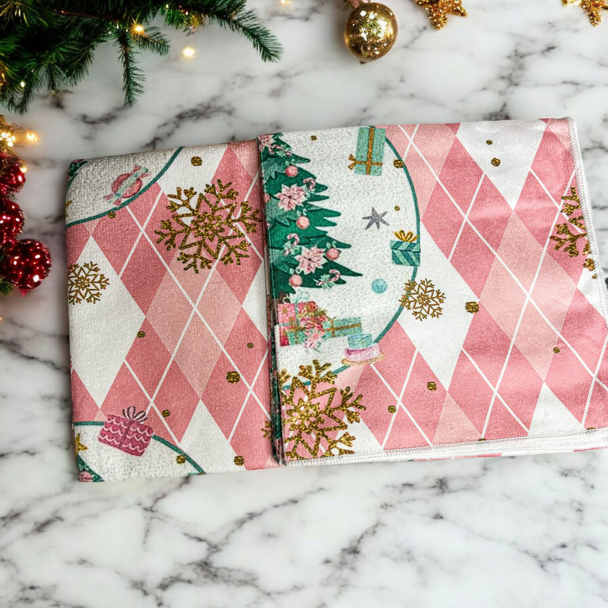 Pink Christmas Hand Towel