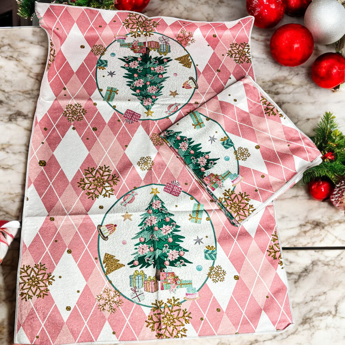 Pink Christmas Hand Towel